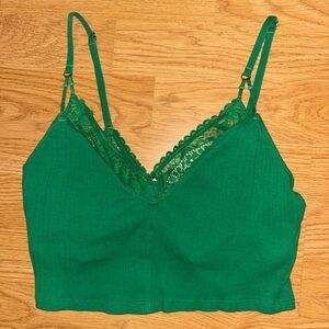 Aerie Green Ribbed Tank Top with Built In Bra